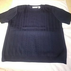 Alfred Dunner Navy Short Sleeve Sweater